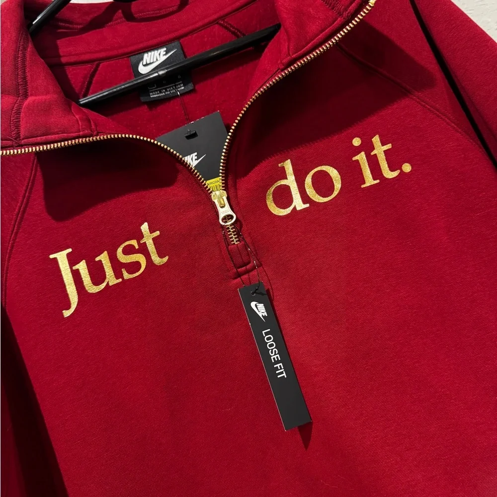 Nike Burgundy Half-Zip Sweatshirt with Gold Text